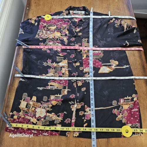 CHICOS DESIGN L 2 asiatisches Design schwarz Print Prägung Seide Tunika Bluse Chinoiserie - Bild 5 von 19