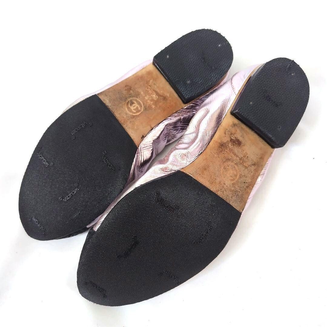 靴 CHANEL Coco Mark Ballerina Gun llic CHANEL Coco Mark Ballet Shoes EUSize:34.5 Black x White