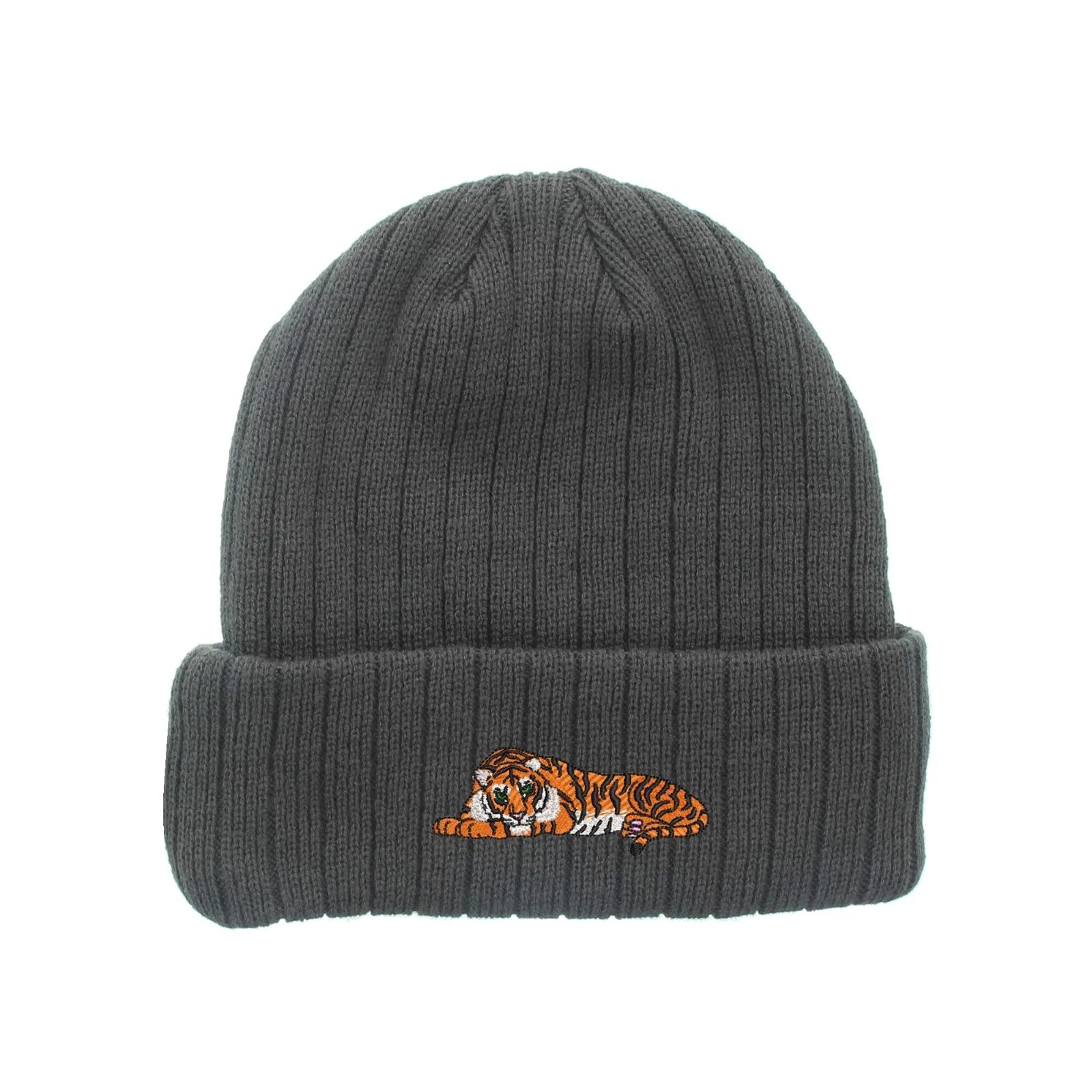 Tiger embroidered fleece beanie hat, insulated winter beanie hat