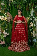 Latest Beautiful Georgette Red Lehenga Choli With Dupatta For Indian Wedding