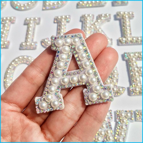 3D Perlen Perlen Alphabet Strass Englisch Buchstaben Patches Eisen Nähen Auf #N - Bild 1 von 37