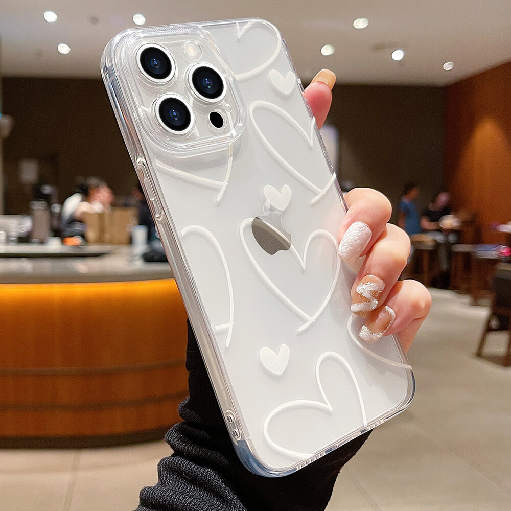Pink Heart Clear Case for iPhone 14 Pro Max 13 12 11 8 Shockproof