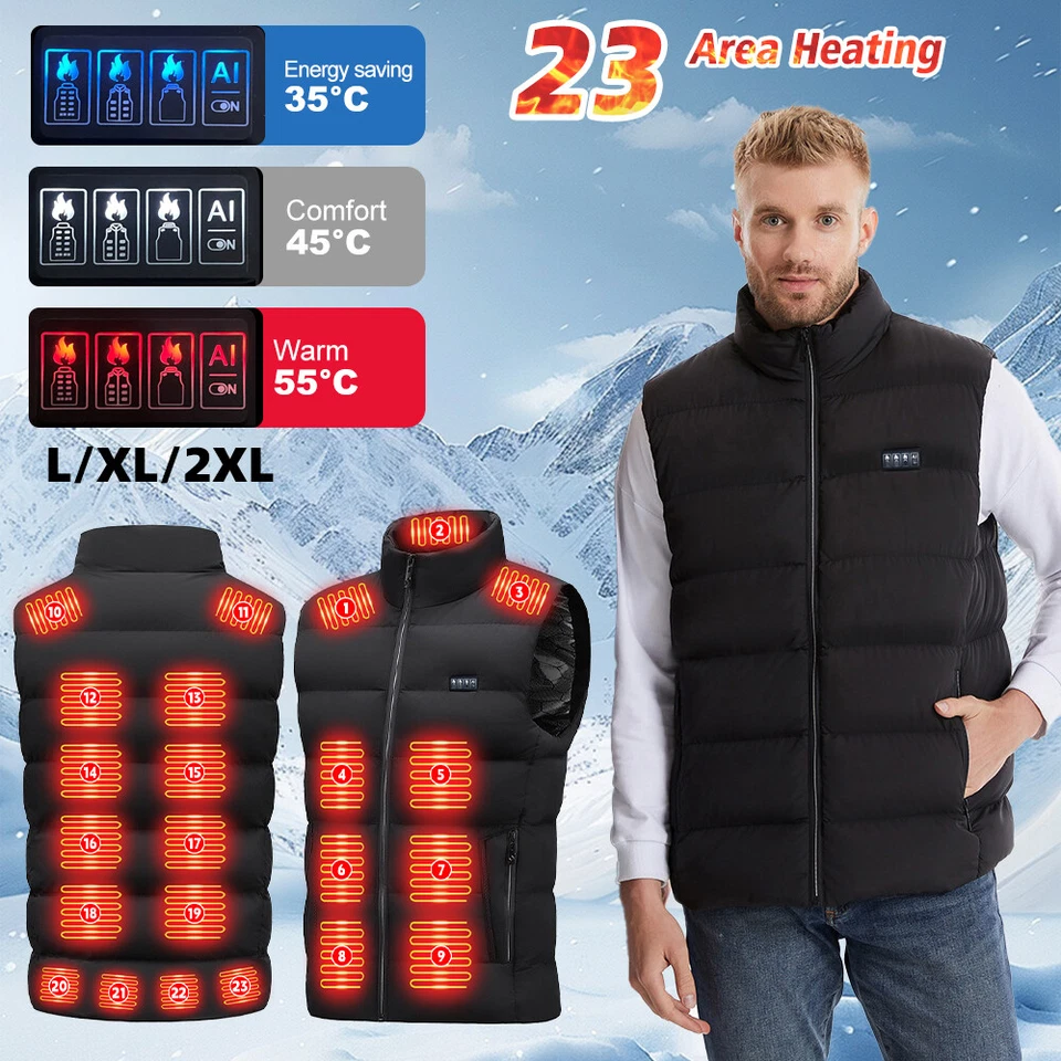 NEW Electric USB Heated Vest Jacket With Battery Men Women Heating Thermal Coat - Image 3 of 4