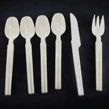 Vintage 6 Piece White Reusable Deka Plastics Inc Flatware Silverware 1980’s