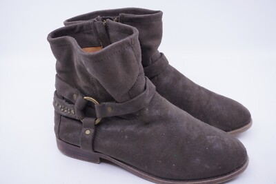 Frye Short Boots Women's Size 5 B Wyatt Harness Brown Suede Mid Heel Zip Up