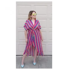 Show Me Your Mumu Women's Short Sleeve Get Twisted Dress Pink/Blue Size Small