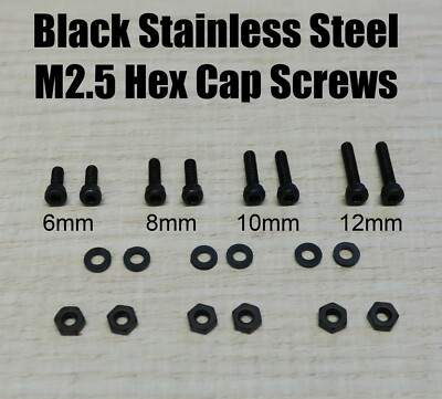 Black Phono Screw Kit M2.5 Hex Cap Stainless Steel for Cartridge Headshell 6-12