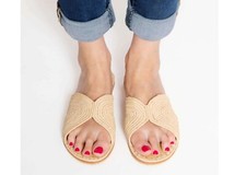 Handmade Naturel Sandals Raffia, leather sheepskin raffia, france