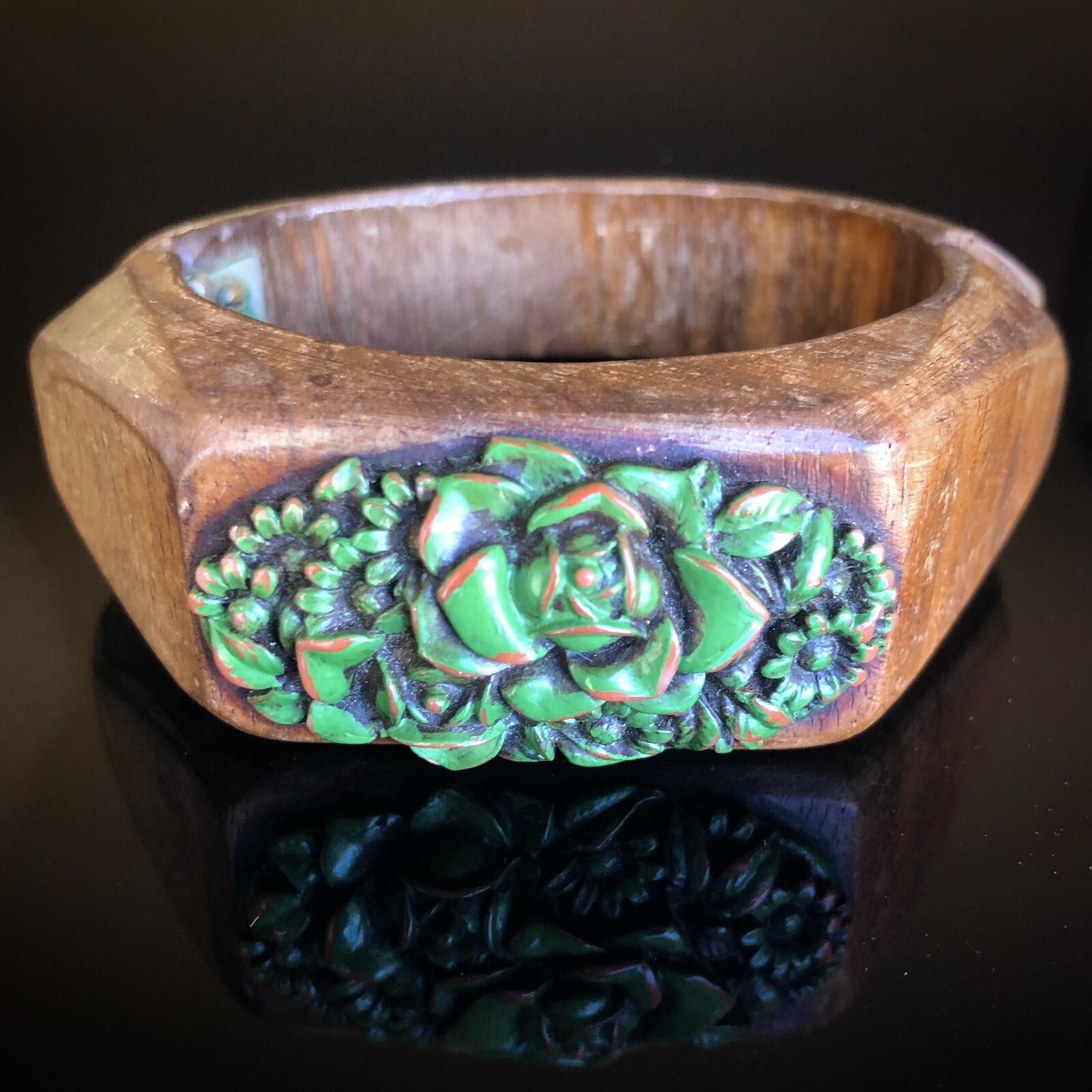 Vintage Bakelite Clamper Bracelet Wood Bangle Overdye… Gem