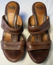 SOFFT Slip On Wedge Sandals Burnt Umber Size 7 M Women's FREE SHIPPING!