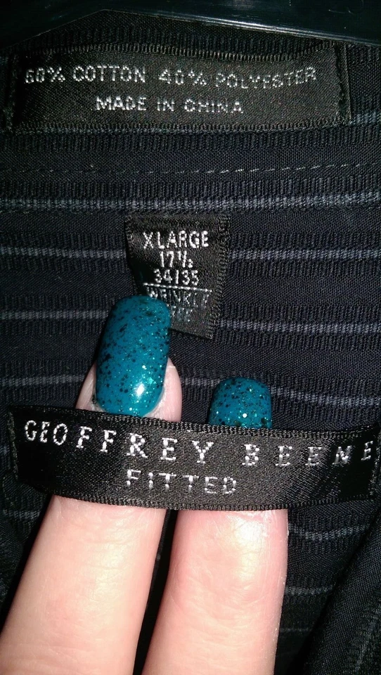 Camisa Geoffrey Beene Para Hombre Talla XL X Grande Negra Gris Rayas Ajustada Foto 2 de 3