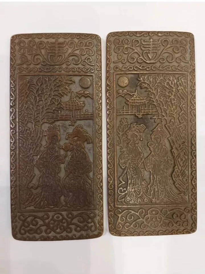 VERY RARE ANTIQUE CHINESE PAIR OF INTRICATE BRONZE PLAQUE QING DYNASTY