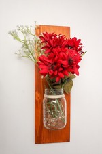 Handmade Item Mason Jar With Fairy Lights And Artificial Flower Bunch For Home