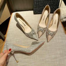 Womens Rhinestone Pointed Toe High Heels Stiletto Heels Wedding Shoes Dress Pump