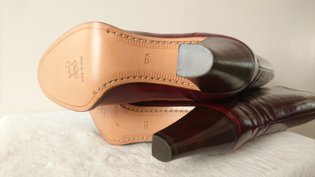 Bottes Vintage Ottorino Bossi 1982 - Bordeaux, Talons Hauts, Taille 37.5 - Neuf