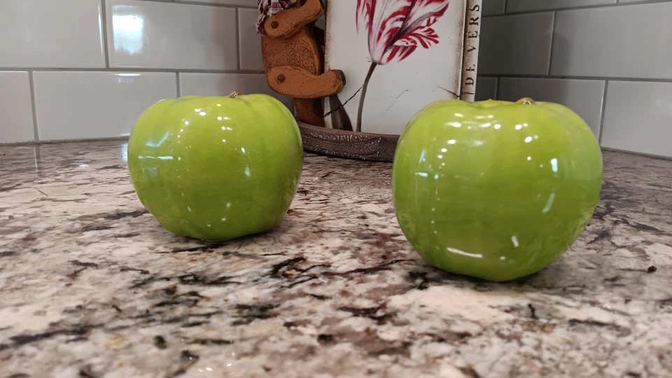 "Lote de 2:3"" Cerámica Esmaltada Verde Brillante Manzana 3D Decoración del Hogar" Foto 3 de 4