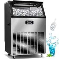 200LBS/24H,Commercial Ice Maker, Automatic Stainless Steel Machine, LCD Panel