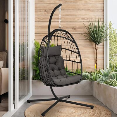 Hanging Egg Chair Egg Swing Hammock Chair w/ Head Pillow Large Seat  Cushion UK