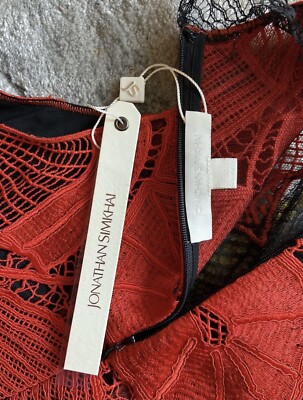 JONATHAN SIMKHAI {$1,695} Red Lace Crochet sleeveless midi dress Size 2 |  eBay