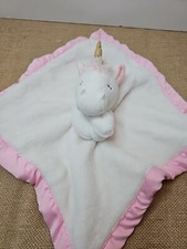 Carters Unicorn Lovey Security Blanket Plush Gold Sparkly Horn Pink Satin