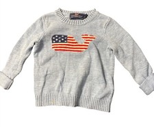 Vineyard Vines Kids American Flag Whale Sweater Size 3T Cotton Crewneck Gray
