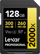 128GB Professional 2000X SD Card, UHS-II, C10, U3, V90, Full HD, 8K, up to 300Mb