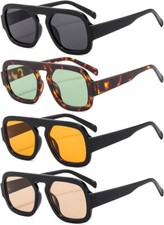 4 Pieces Retro 70s Square Aviator Sunglasses for Women Men Flat Frame Trendy Squ