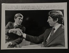 Senator John Tunney & Tom Hayden shake hands Press Photograph 7x10, b/w 1976