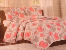 3 pc Queen Quilted Coverlet Floral Blanket Bedspread Pillow Shams Washable NEW 
