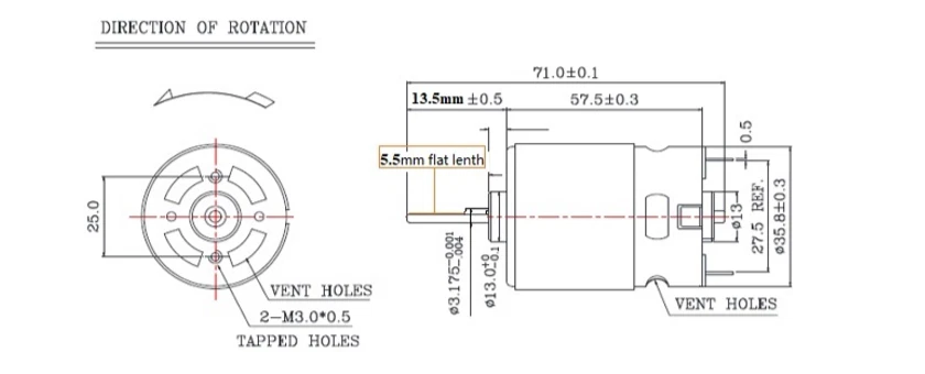 2pc 18v DC Motor 550 High Torque 20k RPM RC Car Drill Tool 1/8in Round Shaft  - Image 2 of 3