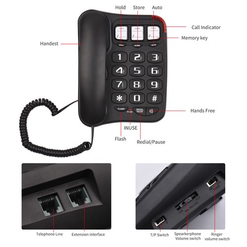 Big Button Corded Phone Telephone Landline Phone w/ Speed Dial for Elderly L6H1 - Picture 8 of 12