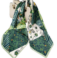100 Silk 34  large Square Scarf Women Shawl Wrap floral green yellow HD70-1