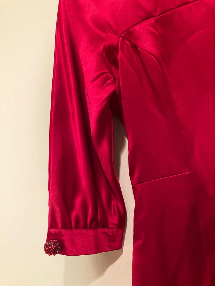 Vestido de noche Fiori di Zucca para mujer 100 % seda talla 6 rojo, botones con joyas Foto 3 de 4