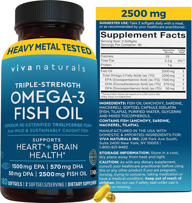 Omega 3 Fish Oil Supplement for Women and Men - 2500 Mg Triple Strength Fish Oil