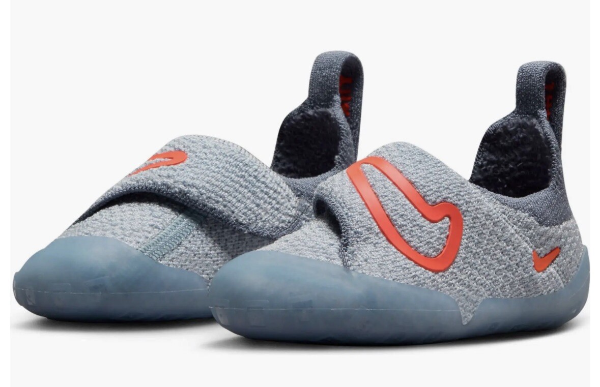 Nike Swoosh Baby Infant Toddler Flyknit Shoes Light Blue Hyper Orange  Grey 4C