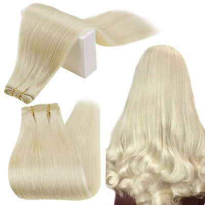 Sew in Double Weave Hair Extensions Weft Real Human Hair Platinum Blonde 100g/pc