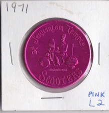 1971 Jerusalem Temple SCOOTERS  Aluminum  Mardi Gras DOUBLOON  Pink (L2)