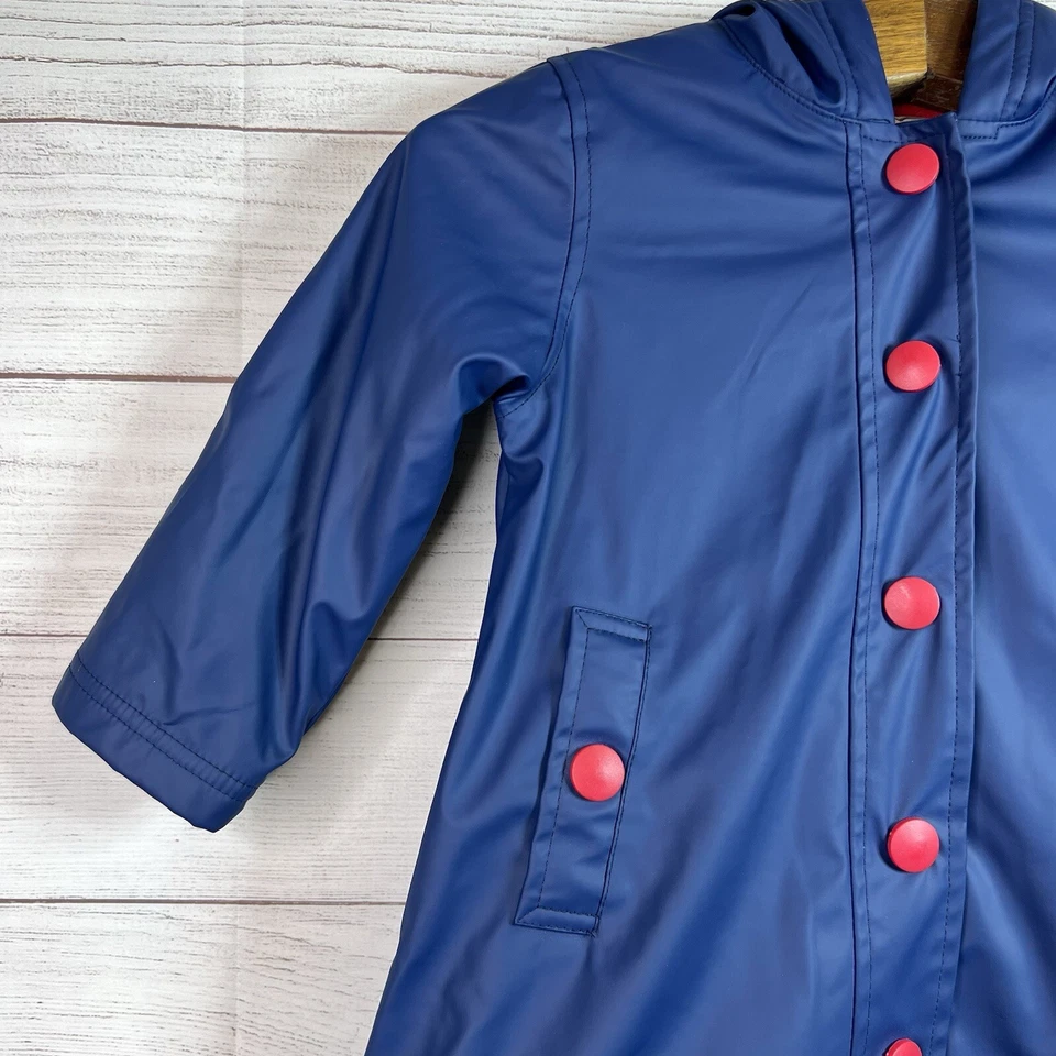 Hatley Raincoat Jacket Girls Blue Red Terry Cloth Lining Size 4 Outdoor - Image 3 of 4