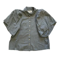 The GREAT Button Down Shirt Top Blouse Womens 1 Small Blue Short Sleeve Cotton