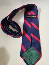 TommyHilfiger Silk Oblic Red Stripes tie Navy Blue Made in USA Brain New Strip