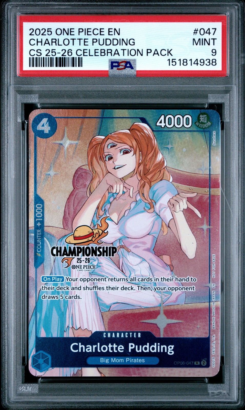 2025 ONE PIECE CHAMPIONSHIP 2025-26 CELEBRATION PACK CHARLOTTE PUDDING PSA 9