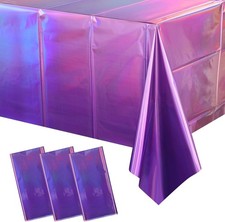 3 Pack Ombre Iridescent Pink and Purple Plastic Tablecloths, Shiny Disposable