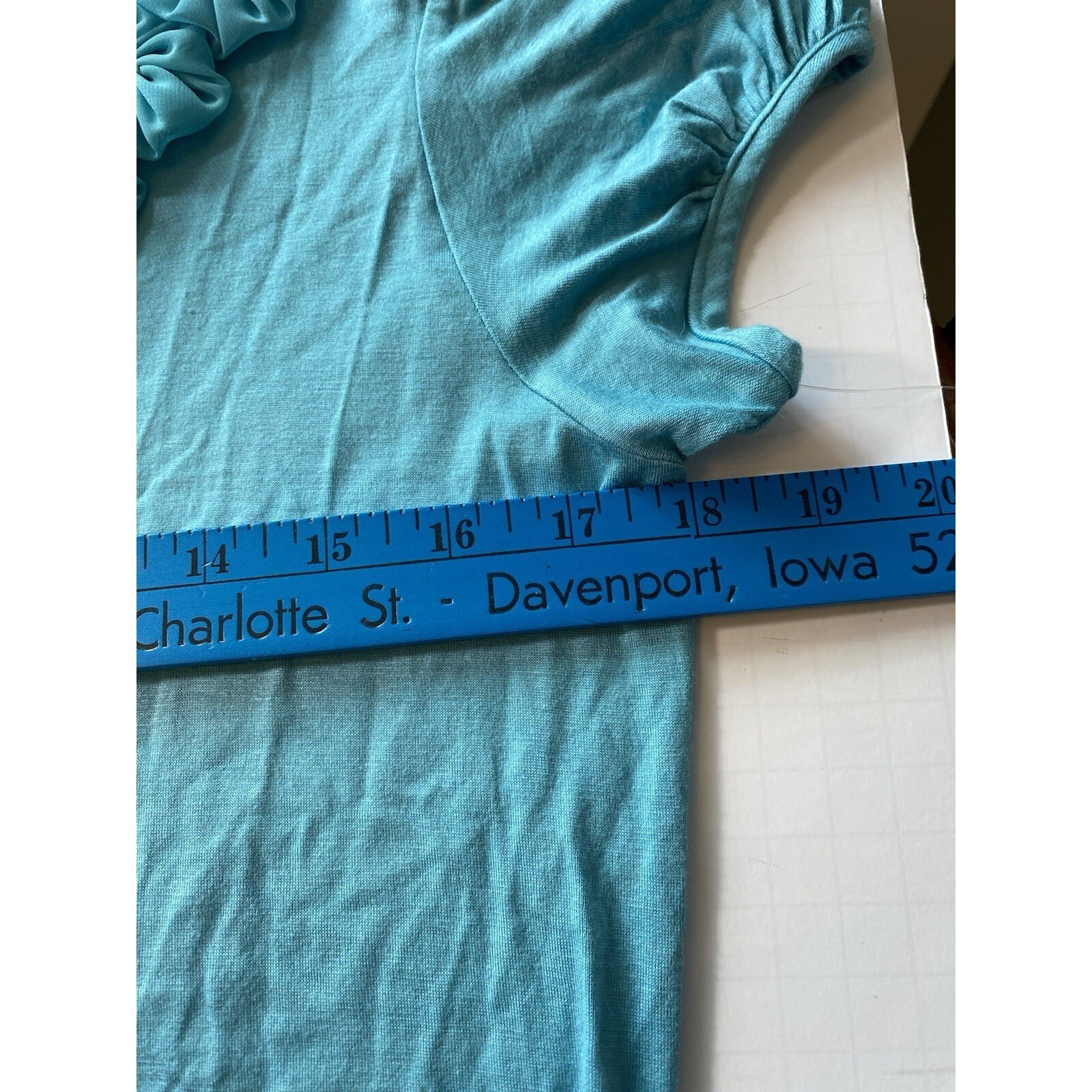 Notations Womens Top Blue Flower Accent V Neck Short Sleeve Casual NWT