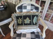 Aubusson style Fall Leaves on Black Needlepoint Pillow NWOT SoElegant French 2