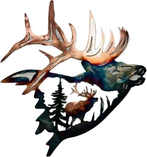 Animal Shape Metal Wall Art,Elk Shoulder up Metal Wall Art Decor for Living Room