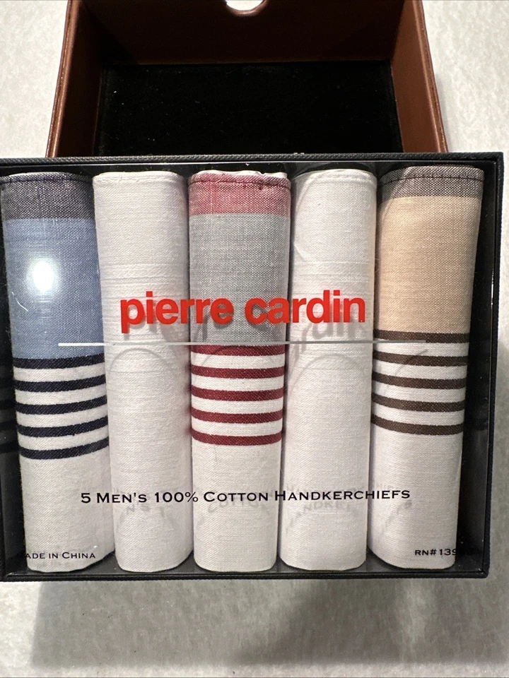 Pierre Cardin Handkerchiefs Set of 5 Includes LEATHER GIFT BOX - Image 2 of 4