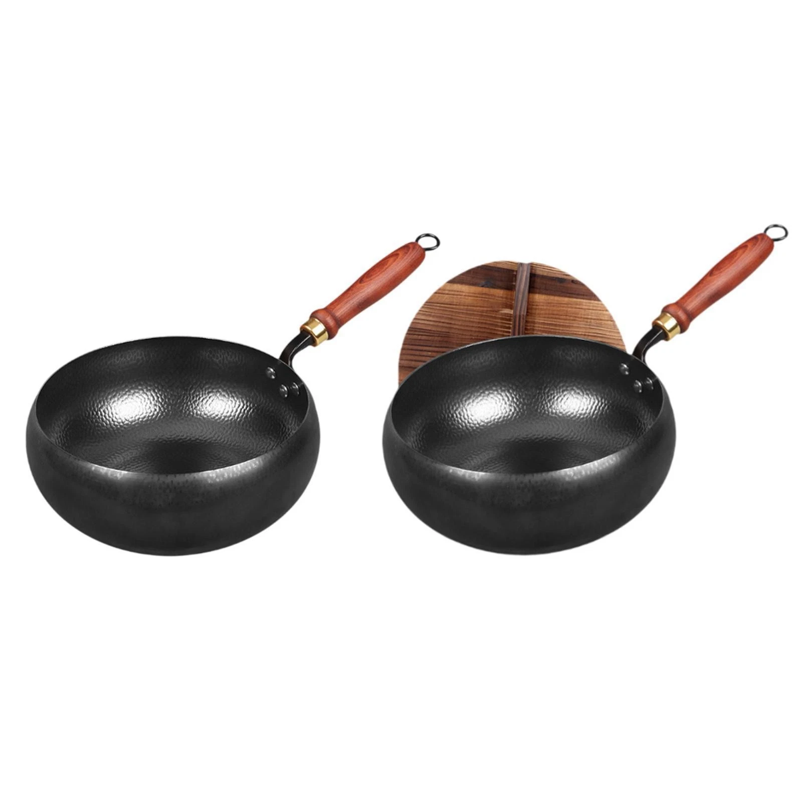 Wok Pan 9.45'' Sturdy Wood Handle Practical Hand Hammered Versatile Cookware