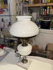 Vintage Fenton Hobnail Milk Glass Hurricane Lamp 19" Marble Base 3-Pc Set GWTW