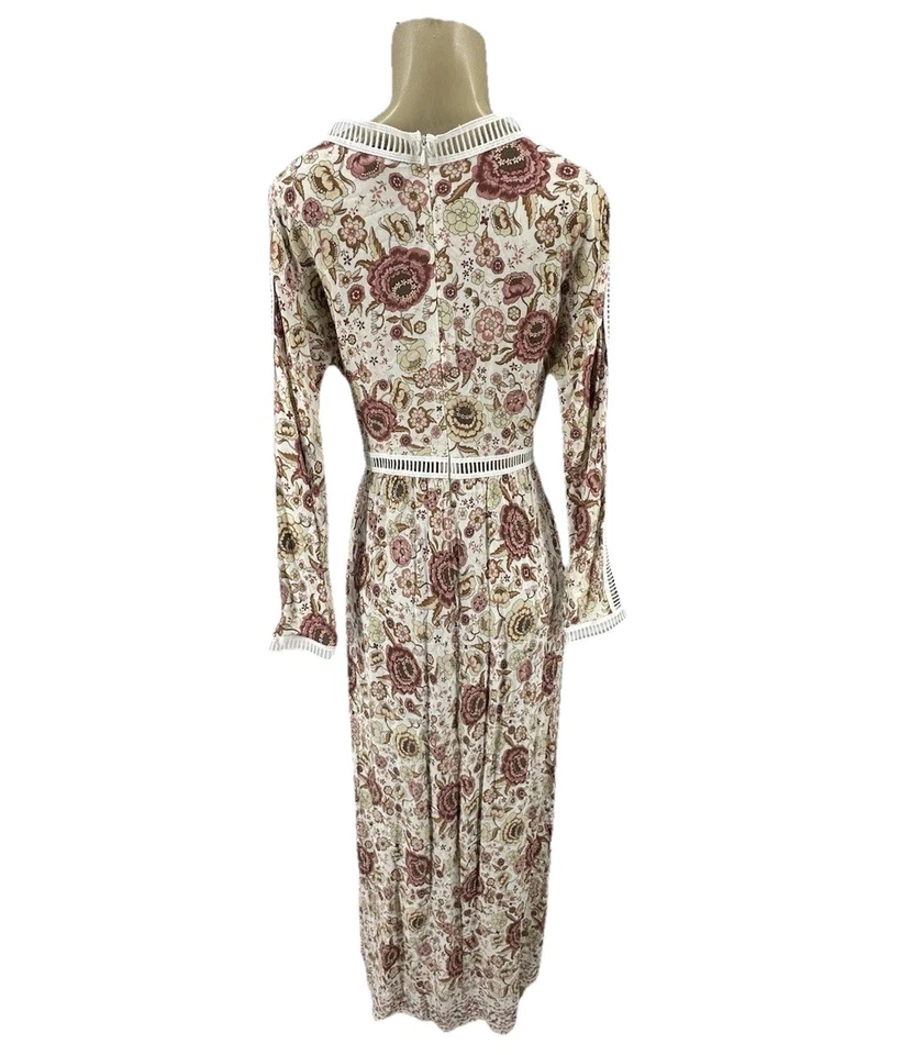 Vestido maxi Lucca pequeno feminino floral bordado renda manga longa gola V BD1 - Imagem 3 de 4