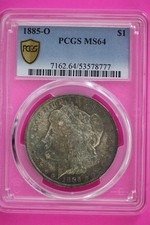 Toned 1885 O MS 64 Liberty Morgan Silver Dollar PCGS Certified Graded Slab 417